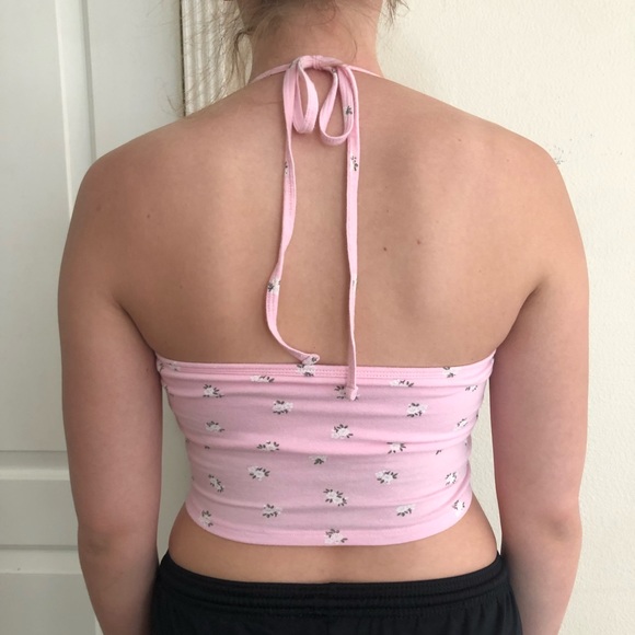 Hollister pink flowery synched cropped tank M - Picture 3 of 4